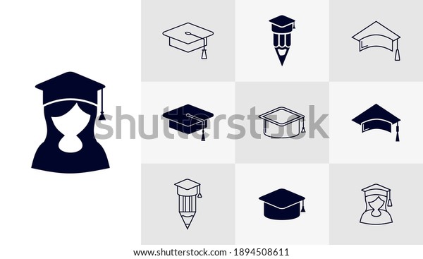 Set of Bachelor\'s hat icon logo\
vector template, Education icon concepts, Creative\
design