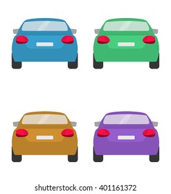 Set of back of cars in vector on white background.