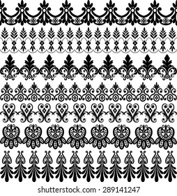 Set of back lace borders isolated on white background
