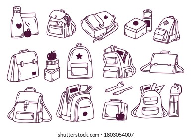 set of back pack doodles vector illustration