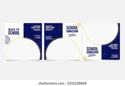 Set Back To School Admission Promotion Social Media Post Template Design. Students admission social media post, Education Advertisement web banner.