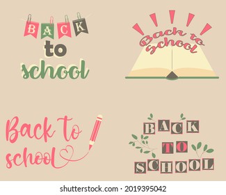 Set of back to school badges with brush script typography colored in organic pale palette