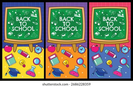 Conjunto de voltar para banner de escola e fundo de vetor de modelo de cartaz