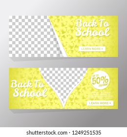 Set back to school Banners With Silhouette Falling study lamp with bright light. Elegant Cute Design Ideal Balanced Colors. Layout with transparent space image, Copy Space, yellow background