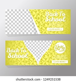 Set back to school Banners With Silhouette Falling trophy the winner or cup champion. Elegant Cute Design Ideal Balanced Colors. Layout with transparent space image, Copy Space, yellow background