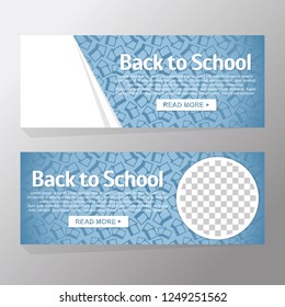 Set back to school Banners With Silhouette Falling memorial photo paper. Elegant Cute Design Ideal Balanced Colors. Layout with transparent space image, Copy Space, blue background