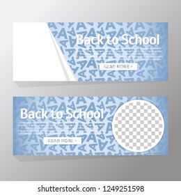 Set back to school Banners With Silhouette Falling abc alphabet. Elegant Cute Design Ideal Balanced Colors. Layout with transparent space image, Copy Space, blue background. Vector Illustration