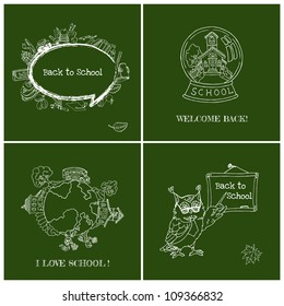 Set of Back to School Cards - Hand-Drawn Vector Illustration Design Elements