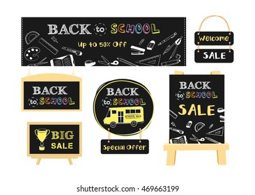 Set of Back to School Chalk Board Style Promotional Design Template