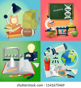 Set of Back to School concept, chalkboards, equipment. Education template of flyer, magazines, posters, book cover, banners. Vector illustration.