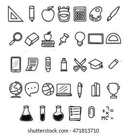 Set of back to school doodle icon. Back to school element design