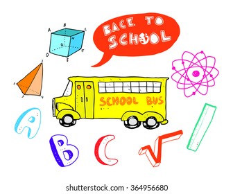 set of back to school doodle in various pose isolated on white background