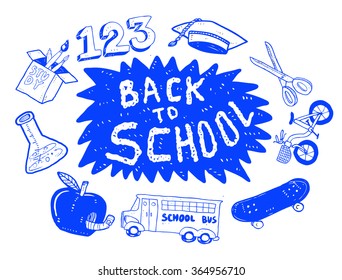 set of back to school doodle in various pose isolated on white background