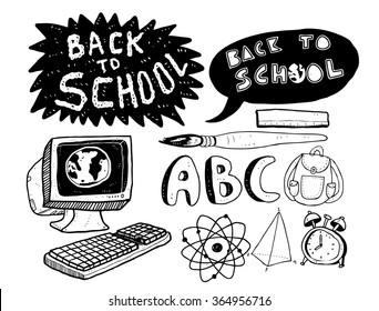 set of back to school doodle in various pose isolated on white background