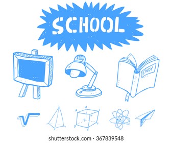 set of back to school doodle in various pose isolated on white background