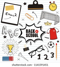  Set back to school doodles on paper background