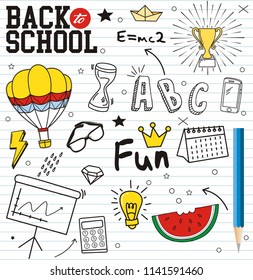  Set back to school doodles on paper background