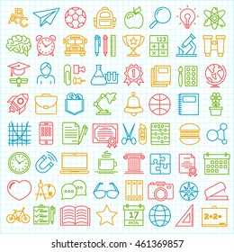 Set of back to school and education modern thin line icons school supplies isolated on checkered background. Back To School Background. Back to school super shopping. Super sale. Vector illustration.