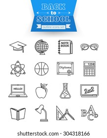 Set of back to school and education outline icons. Vector illustration
