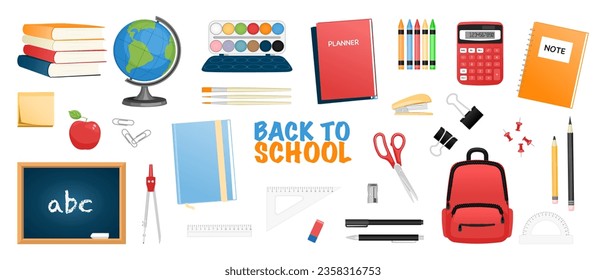 Set of back to school with education supplies