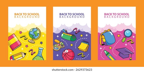 Set of back to school element template vector background