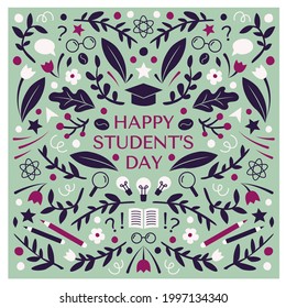 Set of back to school elements. Happy student's day. Perfect for gift, postcard, background, textile. Vector pattern
