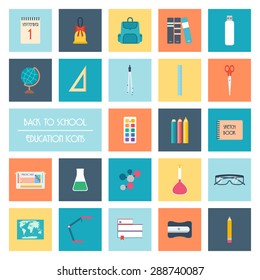 Set of back to school icons. Flat design. vector illustration