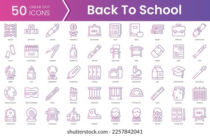 Set of back to school icons. Gradient style icon bundle. Vector Illustration