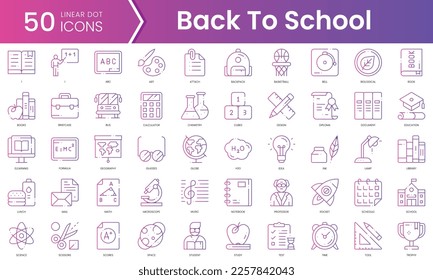 Set of back to school icons. Gradient style icon bundle. Vector Illustration
