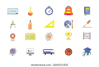 Set back to school icons, illustration, Day of Knowledge, First Day of School signs – stock vector editable