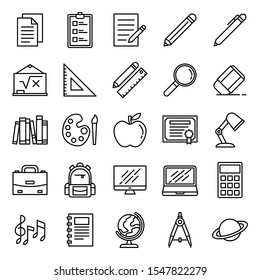 set of back to school icons with simple outline style, vector eps 10 