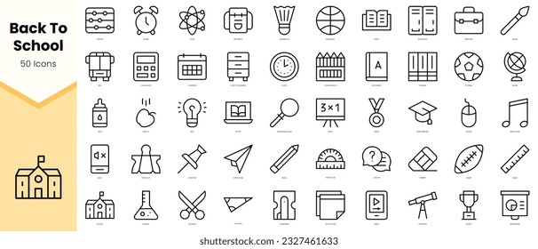 Set of back to school Icons. Simple line art style icons pack. Vector illustration