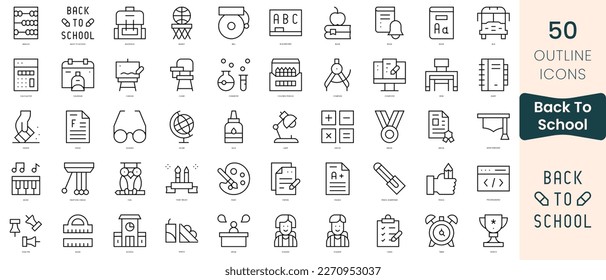 Set of back to school icons. Thin linear style icons Pack. Vector Illustration