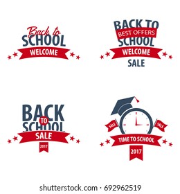 Set of Back to School logo or emblem. Sale and Best offers. Vector illustration