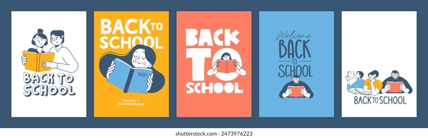 Set of back to school posters and banners. Vector illustration concepts for graphic and web design, business presentation, marketing and print material. 