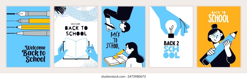 Set of back to school posters and banners. Vector illustration concepts for graphic and web design, business presentation, marketing and print material. 