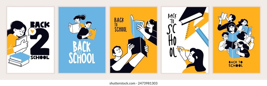 Set of back to school posters and banners. Vector illustration concepts for graphic and web design, business presentation, marketing and print material. 