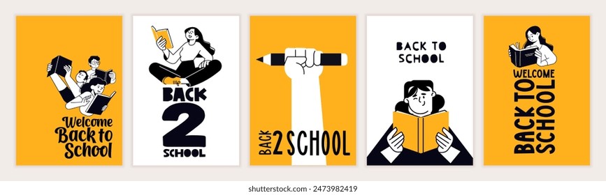 Set of back to school posters and banners. Vector illustration concepts for graphic and web design, business presentation, marketing and print material. 