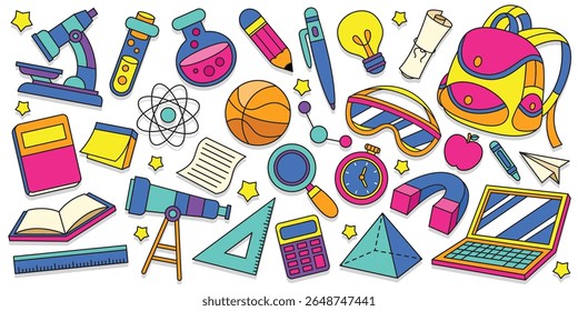 Set of back to school and science element vector illustration