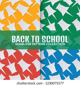 set back to school seamless pattern with fall paperclip pin in paper cut art style. vector texture illustration on colorful background. template for textile fabric design, wrapping, web page wallpaper