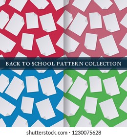 set back to school seamless pattern with fall document file in paper cut art style. vector texture illustration on colorful background. template for textile fabric design, wrapping, web page wallpaper