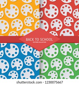 set back to school seamless pattern with fall palete color in paper cut art style. vector texture illustration on colorful background. template for textile fabric design, wrapping, web page wallpaper
