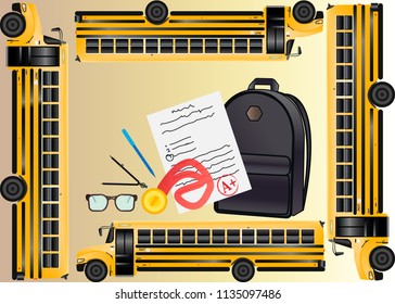 Set Back to school, signboard, school bus autumn and yellow leaves, autumn sale, eps 10