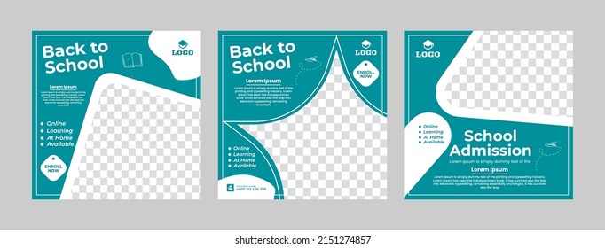 Set of Back to School social media posts. For Instagram posts Facebook posts, internet ads, web ads, Square social media posts. 