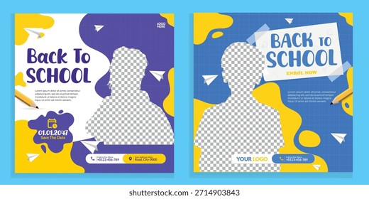 Conjunto de projeto de modelo de postagem de mídia social Back to school. Para anúncios na web, cartões postais, cartões, mensagens de negócios, folhetos de desconto e banners para grandes vendas
