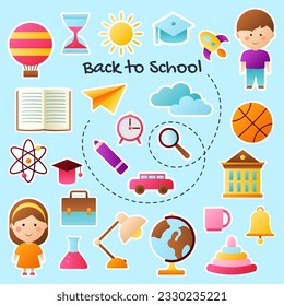 Set of Back to school stickers. isolated badges.