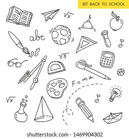 Set back to school. School supplies doodle, back to school vector element.