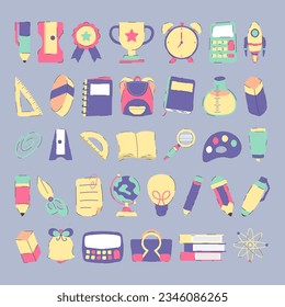Ilustración de doodles de elementos de elementos de retroceso a la escuela