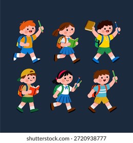 Un conjunto de ilustraciones de niños escolares con temas de regreso a la escuela
