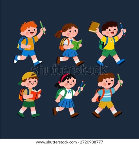 a set of back to school themed school children illustrations